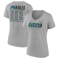 Women's Fanatics Heather Gray Philadelphia Eagles Super Bowl LIX Roster V-Neck T-Shirt