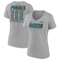 Women's Fanatics Heather Gray Philadelphia Eagles Super Bowl LIX Roster V-Neck T-Shirt