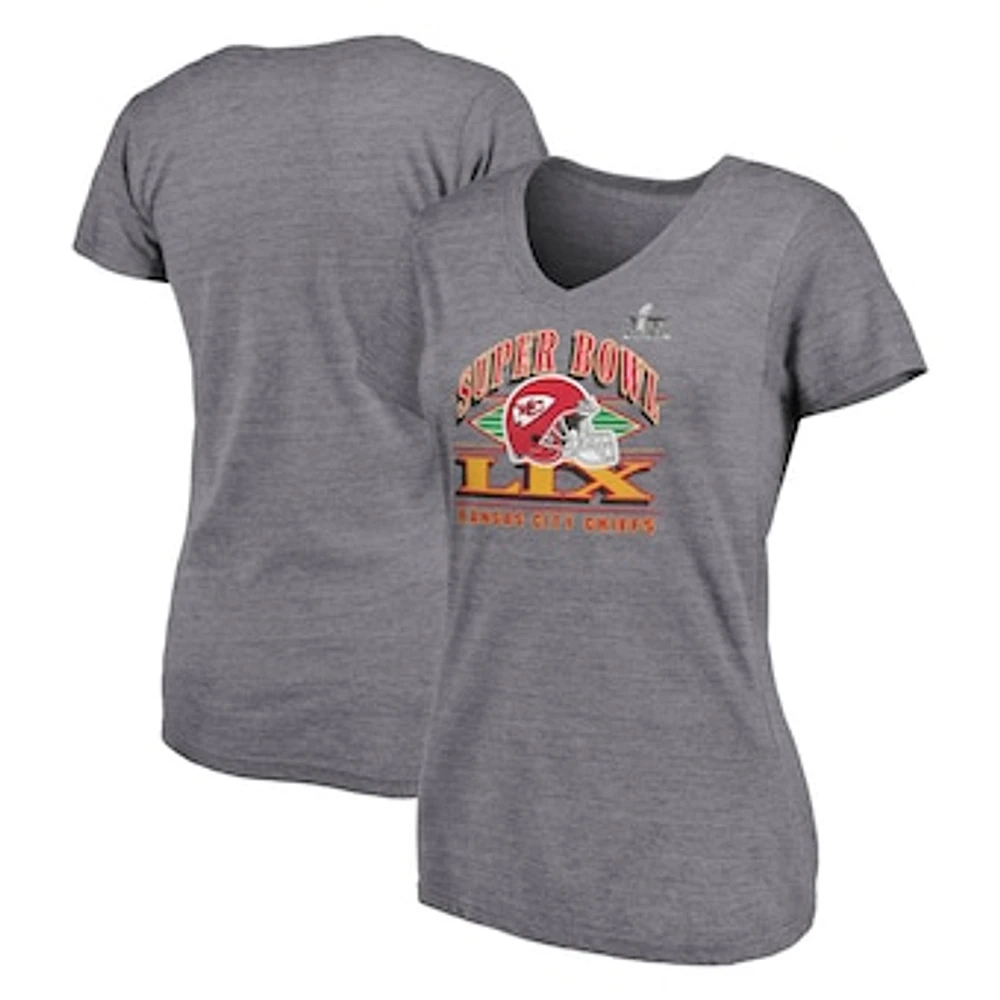 Women's Fanatics Heather Gray Kansas City Chiefs Super Bowl LIX Our Pastime Tri-Blend V-Neck T-Shirt