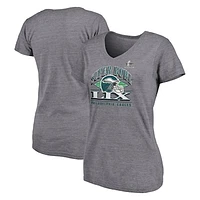 Women's Fanatics Heather Gray Philadelphia Eagles Super Bowl LIX Helmet Tri-Blend V-Neck T-Shirt