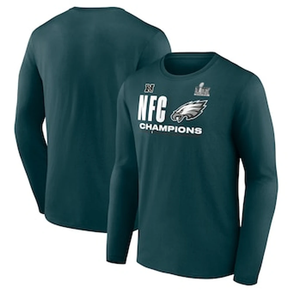 Men's Fanatics  Midnight Green Philadelphia Eagles 2024 NFC Champions Hail Mary Long Sleeve T-Shirt