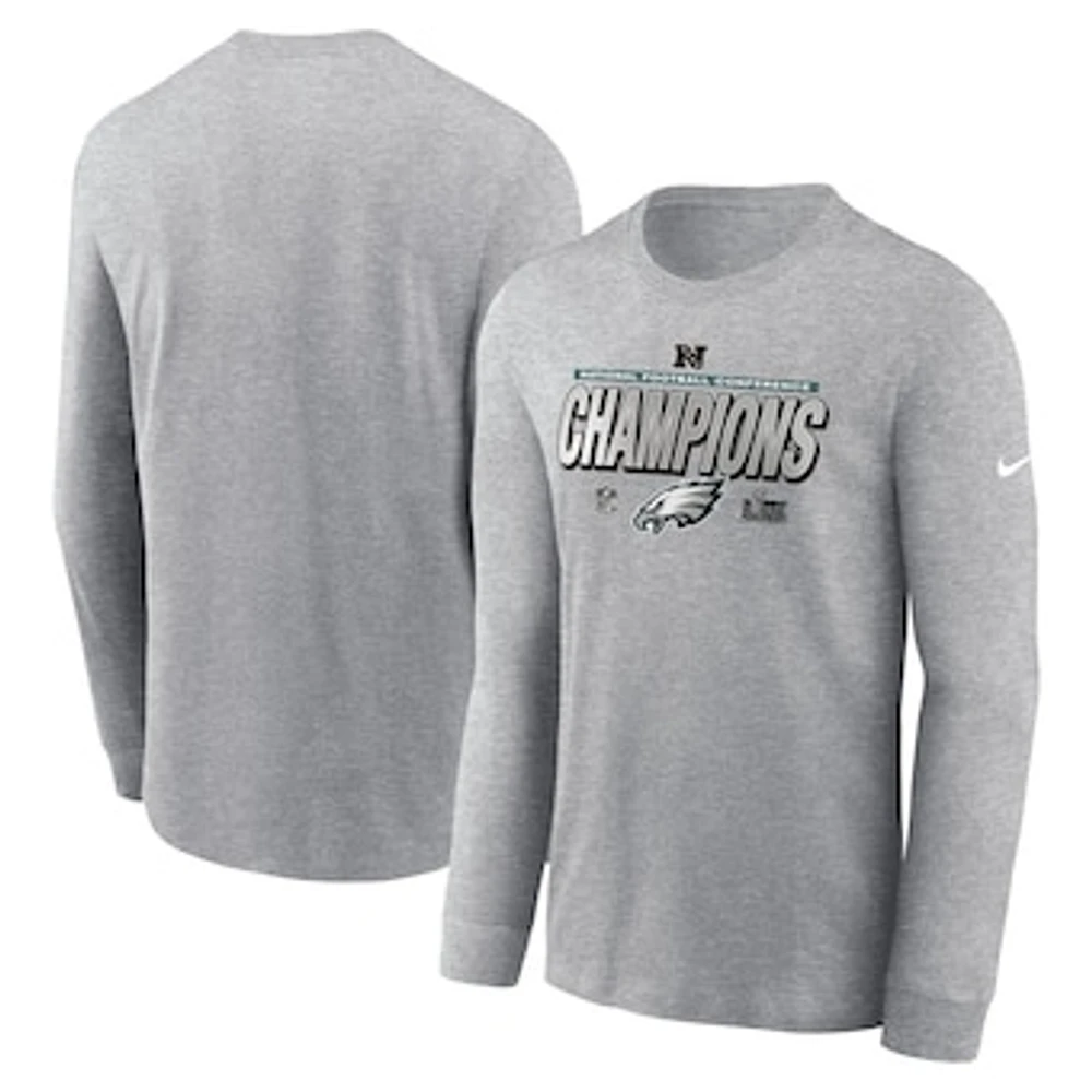 Men's Nike  Heather Gray Philadelphia Eagles 2024 NFC Champions Locker Room Trophy Collection Long Sleeve T-Shirt