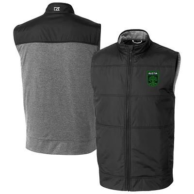 Men's Cutter & Buck  Black Austin FC Stealth Hybrid Quilted Windbreaker Full-Zip Vest