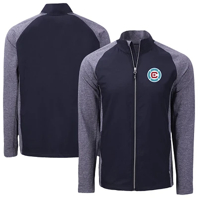 Men's Cutter & Buck Navy Chicago Fire Adapt Eco Knit Hybrid Recycled Raglan Full-Zip Jacket
