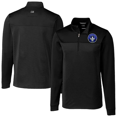 Men's Cutter & Buck  Black CF Montreal Traverse Stretch Eco Stripe Quarter-Zip Pullover Top