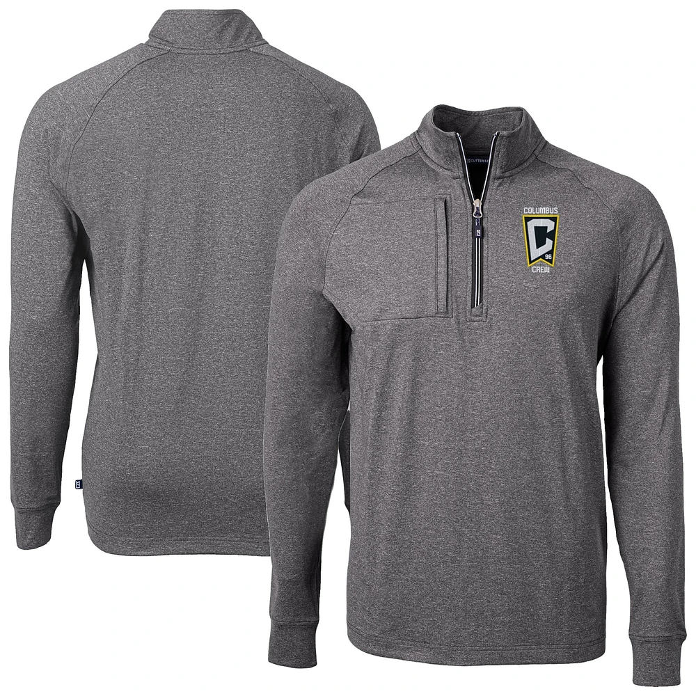 Men's Cutter & Buck Heather Columbus Crew Adapt Eco Knit Raglan Quarter-Zip Pullover Top