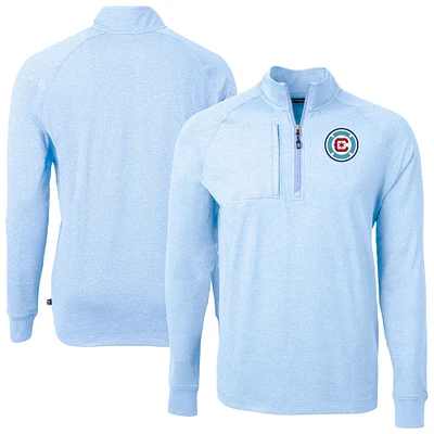 Men's Cutter & Buck  Heather Powder Blue Chicago Fire Adapt Eco Knit Raglan Quarter-Zip Top