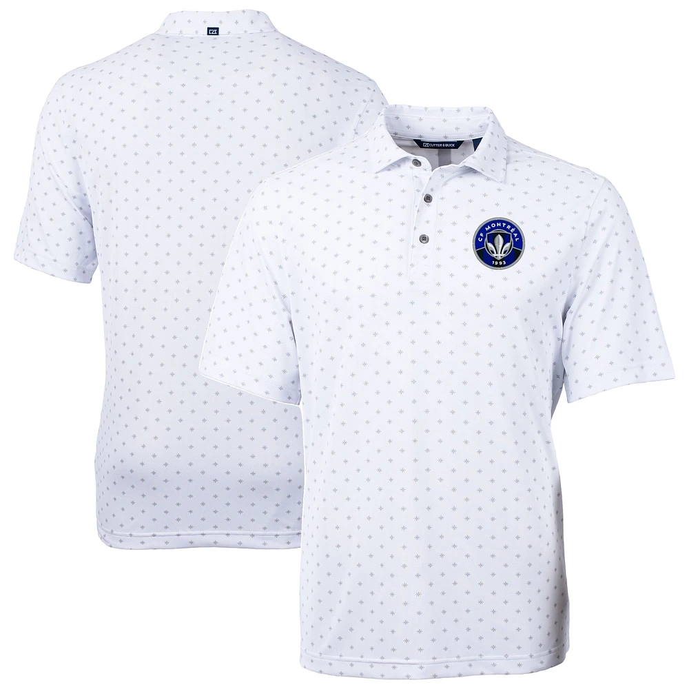 Men's Cutter & Buck White CF Montreal Virtue Eco Pique Tile Print Recycled DryTec Polo