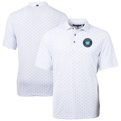Men's Cutter & Buck White Charlotte FC Virtue Eco Pique Tile Print Recycled Polo
