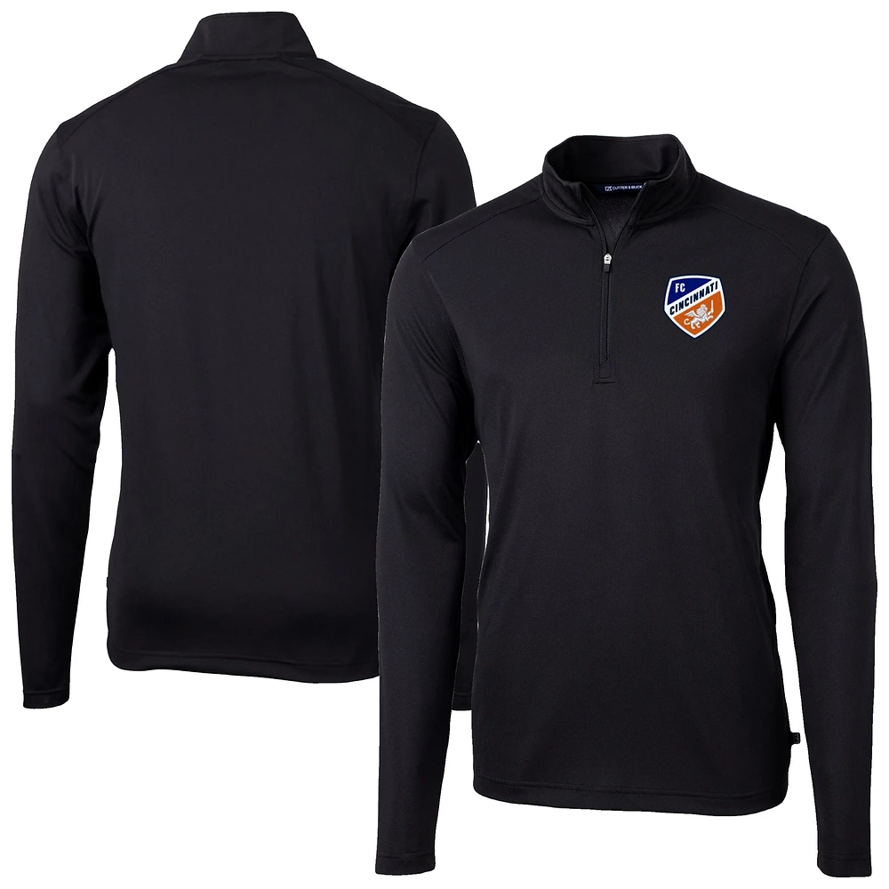 Men's Cutter & Buck Black FC Cincinnati Virtue Eco Pique Recycled Quarter-Zip Pullover Top