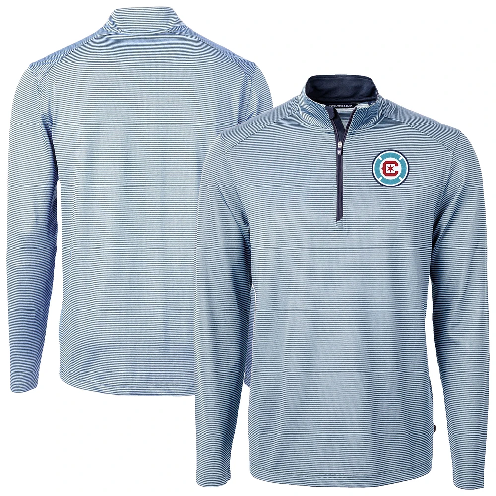 Men's Cutter & Buck Powder Blue Chicago Fire Virtue Eco Pique Micro Stripe Recycled Quarter-Zip Pullover Top