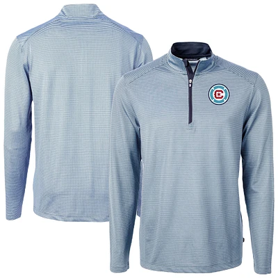 Men's Cutter & Buck  Powder Blue Chicago Fire Virtue Eco Pique Micro Stripe Recycled Quarter-Zip Pullover Top