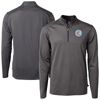 Men's Cutter & Buck  Black Chicago Fire Virtue Eco Pique Micro Stripe Recycled Quarter-Zip Pullover Top