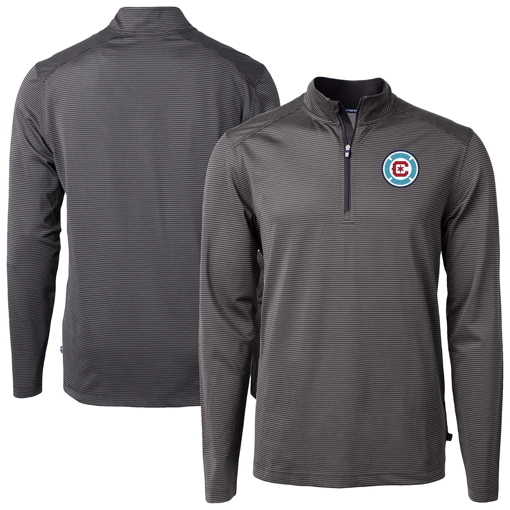 Men's Cutter & Buck Black Chicago Fire Virtue Eco Pique Micro Stripe Recycled Quarter-Zip Pullover Top