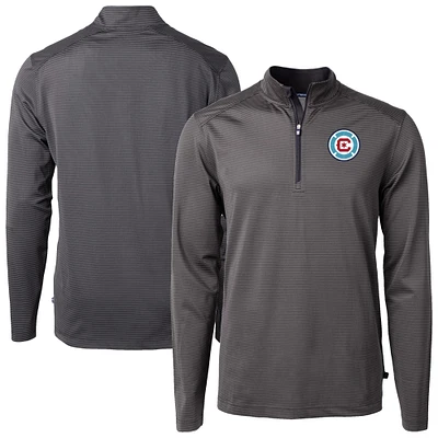 Men's Cutter & Buck  Black Chicago Fire Virtue Eco Pique Micro Stripe Recycled Quarter-Zip Pullover Top