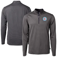 Men's Cutter & Buck  Black Chicago Fire Virtue Eco Pique Micro Stripe Recycled Quarter-Zip Pullover Top