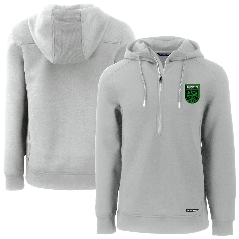 Men's Cutter & Buck Gray Austin FC Roam Eco Half-Zip Recycled Pullover Hoodie