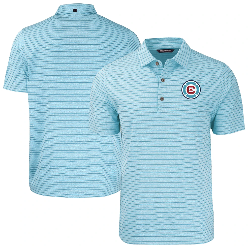 Men's Cutter & Buck Heather Powder Blue Chicago Fire Forge Eco Stripe Stretch Recycled Polo