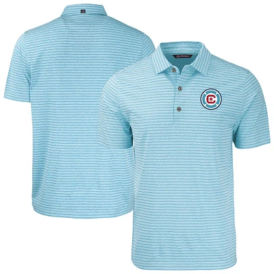 Men's Cutter & Buck  Heather Powder Blue Chicago Fire Forge Eco Stripe Stretch Recycled Polo