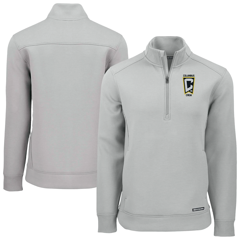 Men's Cutter & Buck Heather Gray Columbus Crew Roam Eco Recycled Quarter-Zip Pullover Top