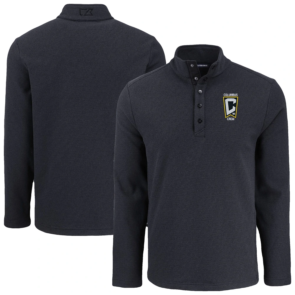 Men's Cutter & Buck Black Columbus Crew Hunts Point Eco Textured Fleece Recycled Quarter-Snap Pullover