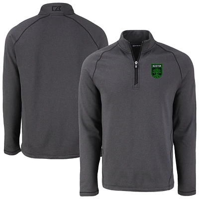 Men's Cutter & Buck Heather Austin FC Peshastin Eco Fleece Recycled Quarter-Zip Pullover Top