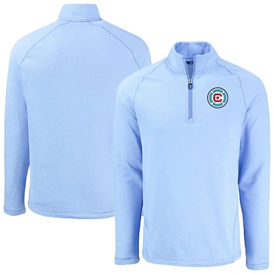 Men's Cutter & Buck  Heather Powder Blue Chicago Fire Peshastin Eco Fleece Recycled Raglan Quarter-Zip Top