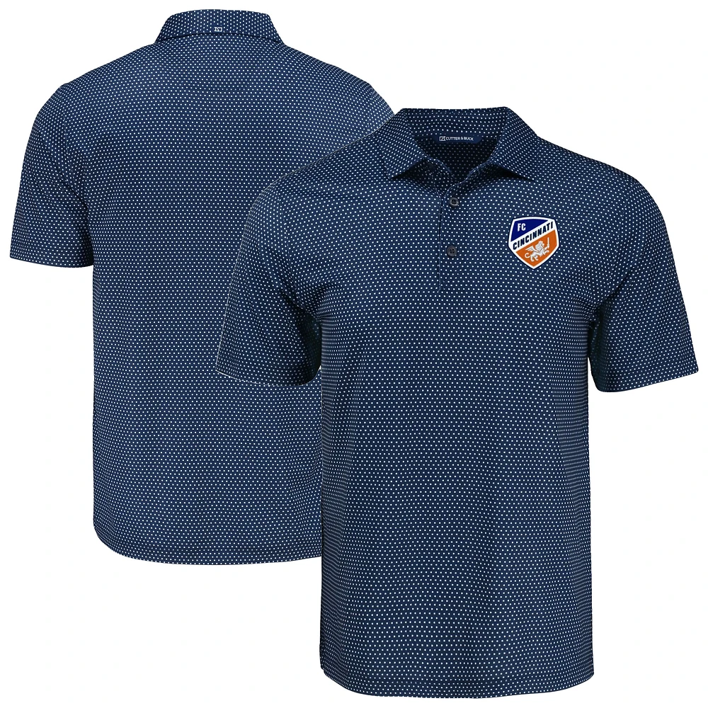 Men's Cutter & Buck Navy FC Cincinnati Pike Eco Shadow Check Print Recycled Polo