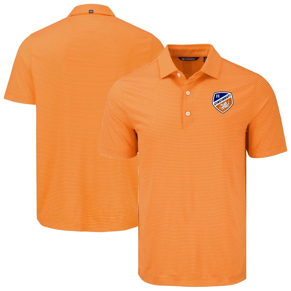 Men's Cutter & Buck Orange/White FC Cincinnati Forge Eco Fine Line Stripe Stretch Recycled Polo