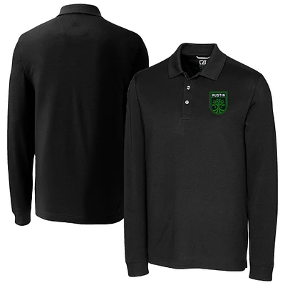 Men's Cutter & Buck  Black Austin FC Advantage Eco Tri-Blend Pique Long Sleeve Polo