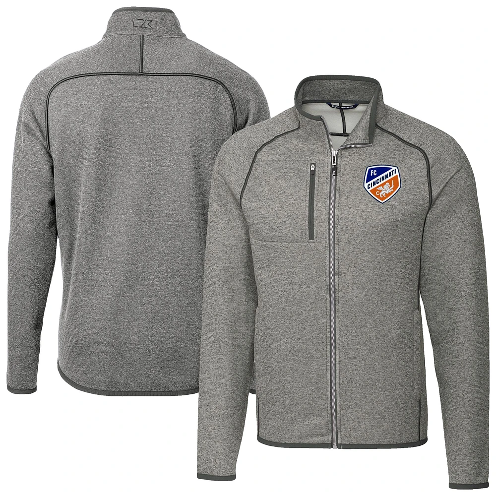 Men's Cutter & Buck Heather Gray FC Cincinnati Mainsail Sweater-Knit Full-Zip Jacket