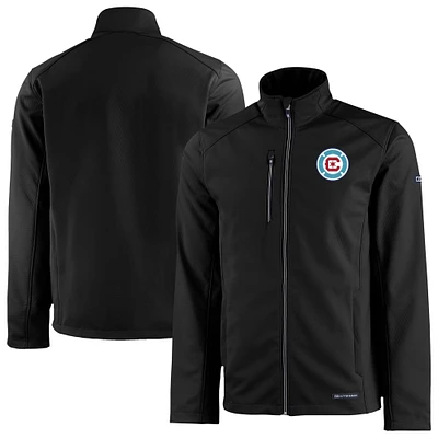 Men's Cutter & Buck  Black Chicago Fire Evoke Eco Softshell Recycled Full-Zip Jacket