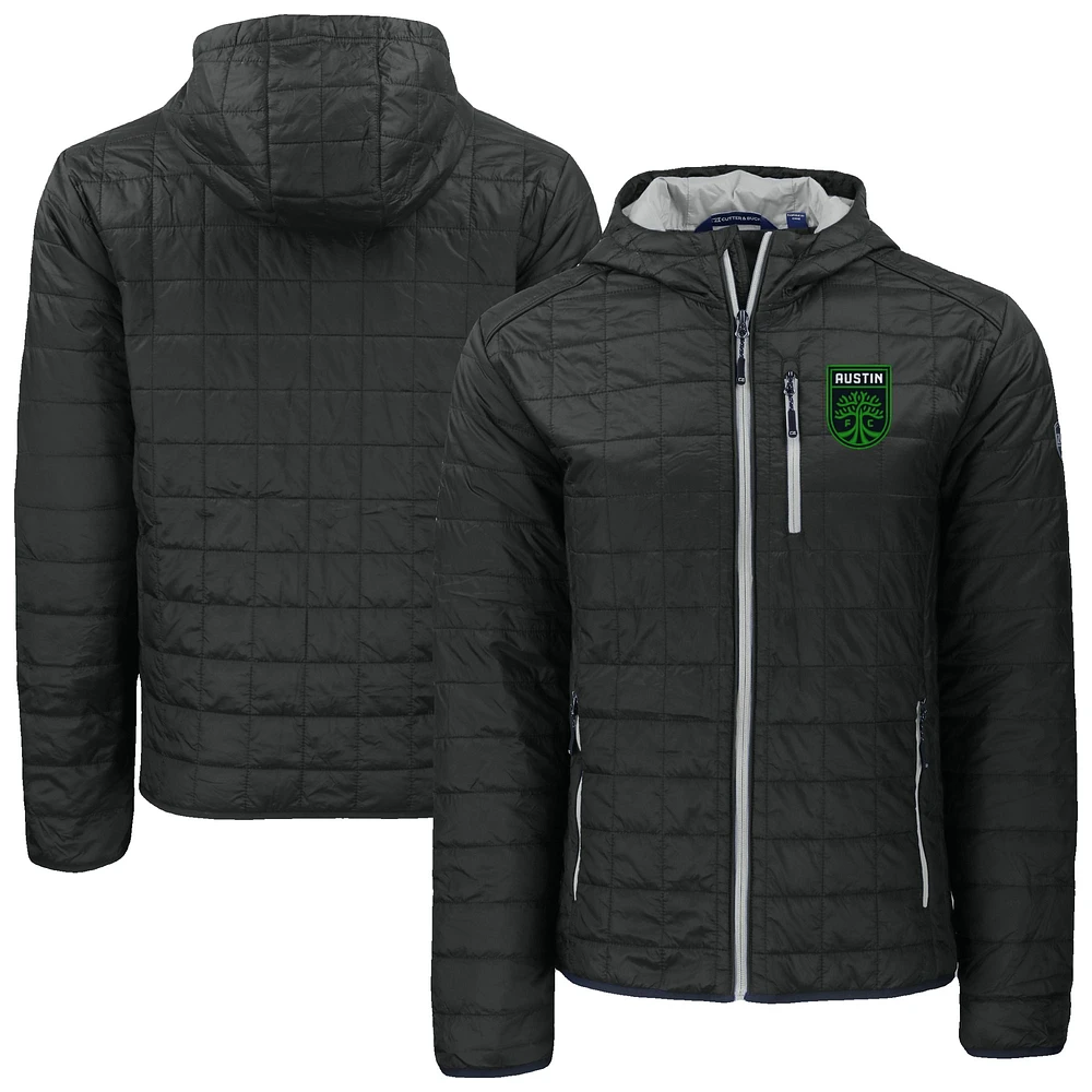 Men's Cutter & Buck Black Austin FC Rainier Primaloft Eco Full-Zip Hooded Jacket