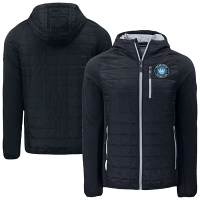 Men's Cutter & Buck  Black Charlotte FC Rainier Primaloft Eco Raglan Full-Zip Hybrid Jacket