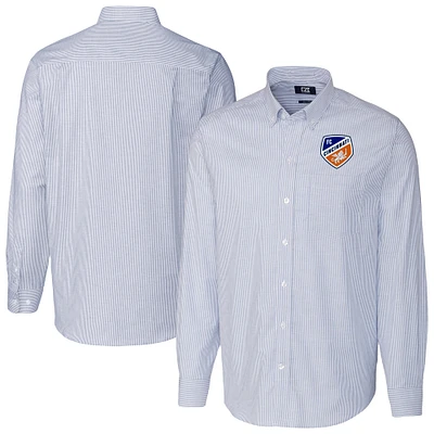Men's Cutter & Buck  Blue FC Cincinnati Stretch Oxford Stripe Long Sleeve Button-Down Shirt