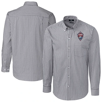 Men's Cutter & Buck  Charcoal Colorado Rapids Easy Care Stretch Gingham Long Sleeve Button-Down Shirt
