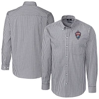 Men's Cutter & Buck  Charcoal Colorado Rapids Easy Care Stretch Gingham Long Sleeve Button-Down Shirt