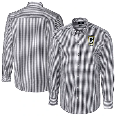 Men's Cutter & Buck  Charcoal Columbus Crew Easy Care Stretch Gingham Long Sleeve Button-Down Shirt