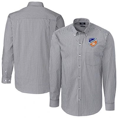 Men's Cutter & Buck  Charcoal FC Cincinnati Easy Care Stretch Gingham Long Sleeve Button-Down Shirt