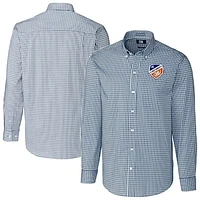 Men's Cutter & Buck  Navy FC Cincinnati Easy Care Stretch Gingham Long Sleeve Button-Down Shirt