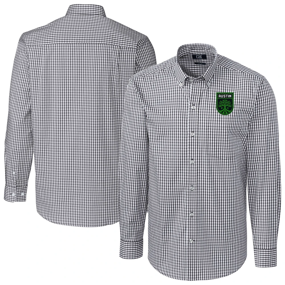 Men's Cutter & Buck Charcoal Austin FC Easy Care Stretch Gingham Long Sleeve Button-Down Shirt