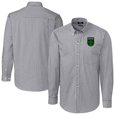 Men's Cutter & Buck  Charcoal Austin FC Easy Care Stretch Gingham Long Sleeve Button-Down Shirt