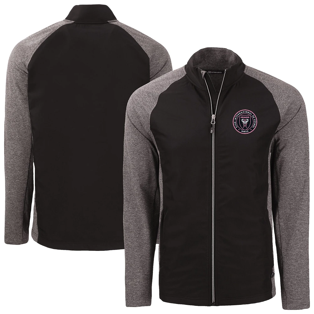 Men's Cutter & Buck Black/Heather Black Inter Miami CF Adapt Eco Knit Hybrid Recycled Full-Zip Jacket