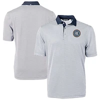 Men's Cutter & Buck  Navy New York City FC Virtue Eco Pique Micro Stripe Recycled Polo