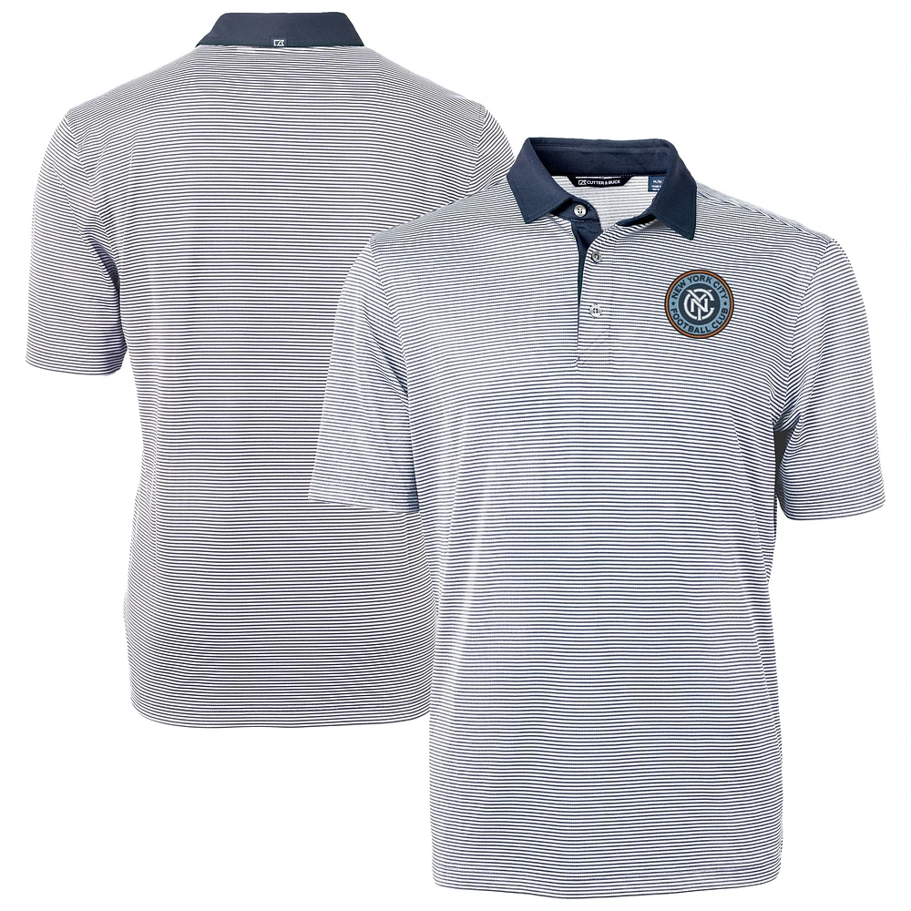 Men's Cutter & Buck Navy New York City FC Virtue Eco Pique Micro Stripe Recycled Polo