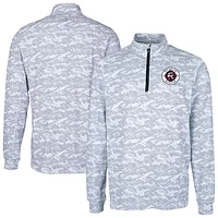 Men's Cutter & Buck  Charcoal New England Revolution Traverse Stretch Eco Camo Print Quarter-Zip Pullover Top