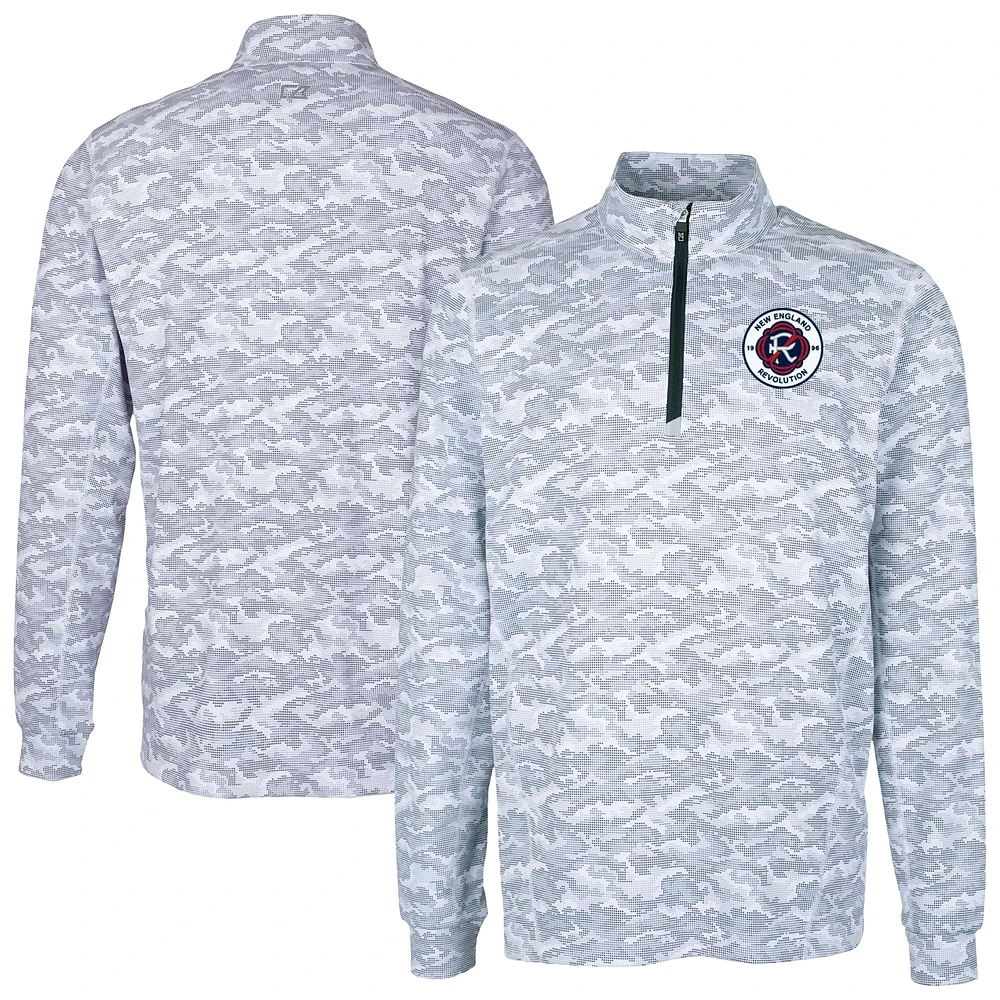 Men's Cutter & Buck Charcoal New England Revolution Traverse Stretch Eco Camo Print Quarter-Zip Pullover Top