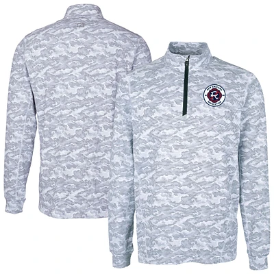 Men's Cutter & Buck  Charcoal New England Revolution Traverse Stretch Eco Camo Print Quarter-Zip Pullover Top