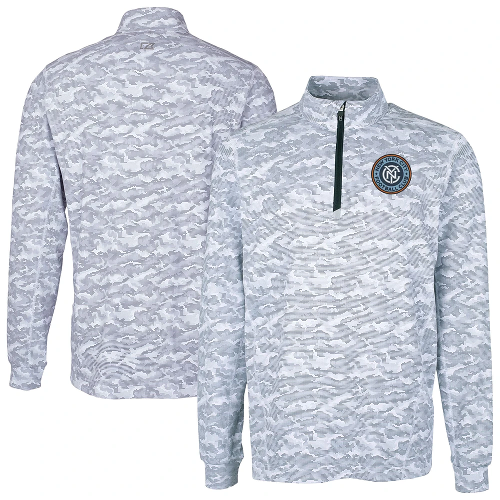 Men's Cutter & Buck Charcoal New York City FC Traverse Stretch Eco Camo Print Quarter-Zip Pullover Top