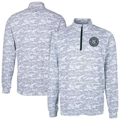 Men's Cutter & Buck  Charcoal New York City FC Traverse Stretch Eco Camo Print Quarter-Zip Pullover Top